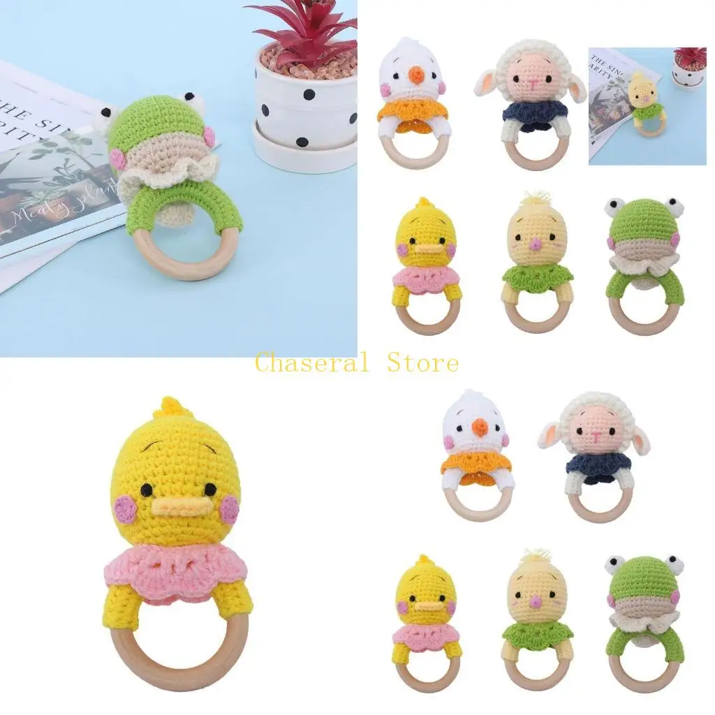 

E7CE Сладкая вязаная крючком погремушка ручной работы, ручная игрушка для младенцев, успокаивающий прорезыватель для животных