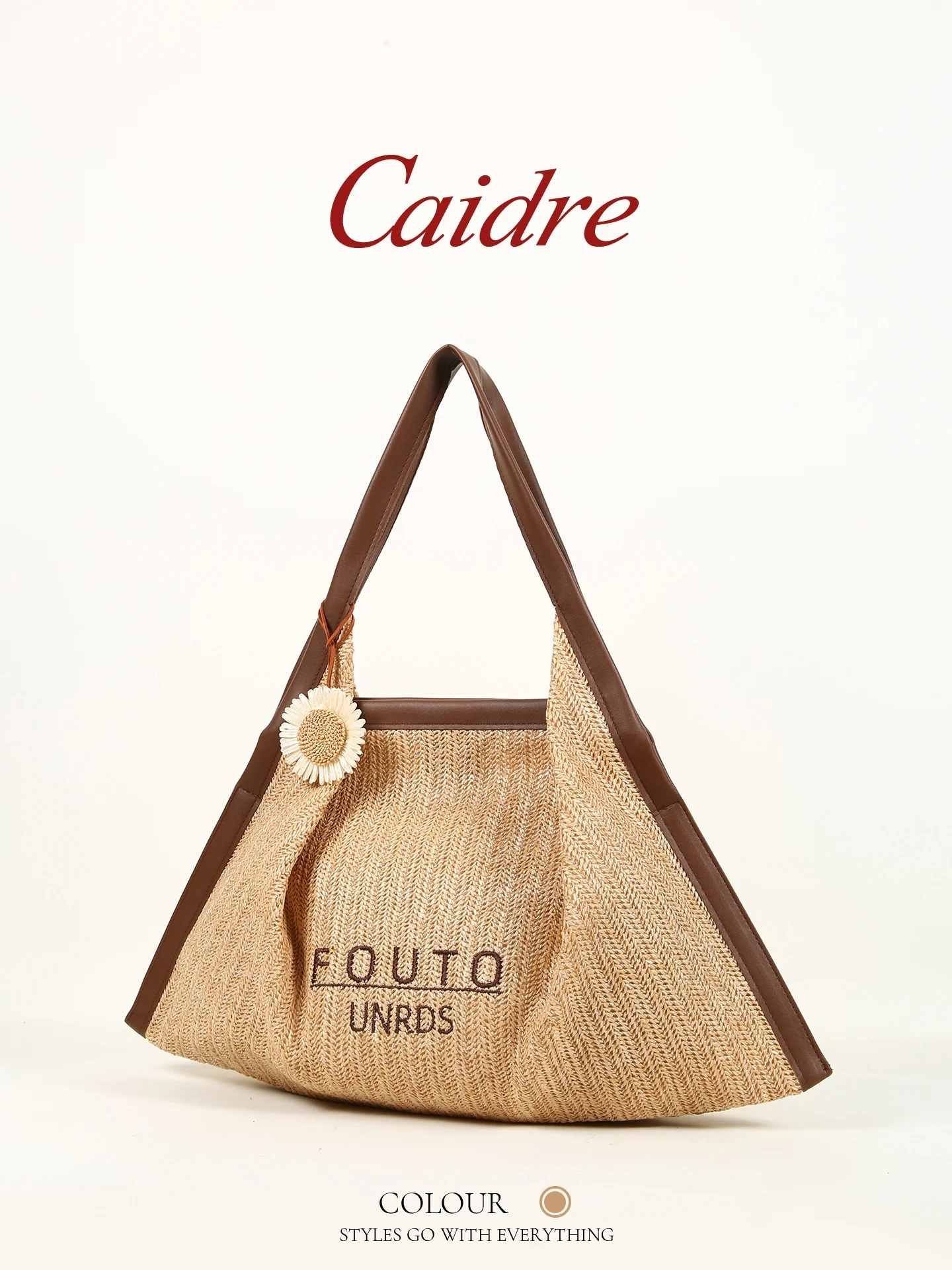 

Caidre Summer Beach Straw Woven Tote Bag Large Capacity Shoulder Handbag for Vacation Casual Soft Square Shape Pure Color