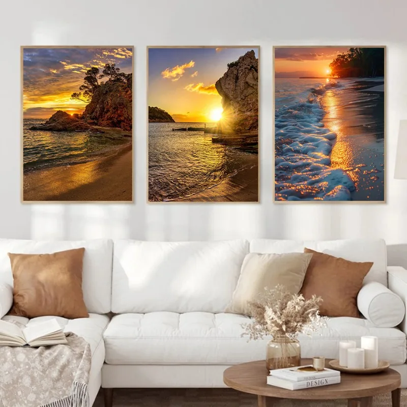 Modern Summer Sea Nature Landscape Poster Sunset Coastal Beautiful Seascape Canvas Painting Wall Art for Living Room Home Decor