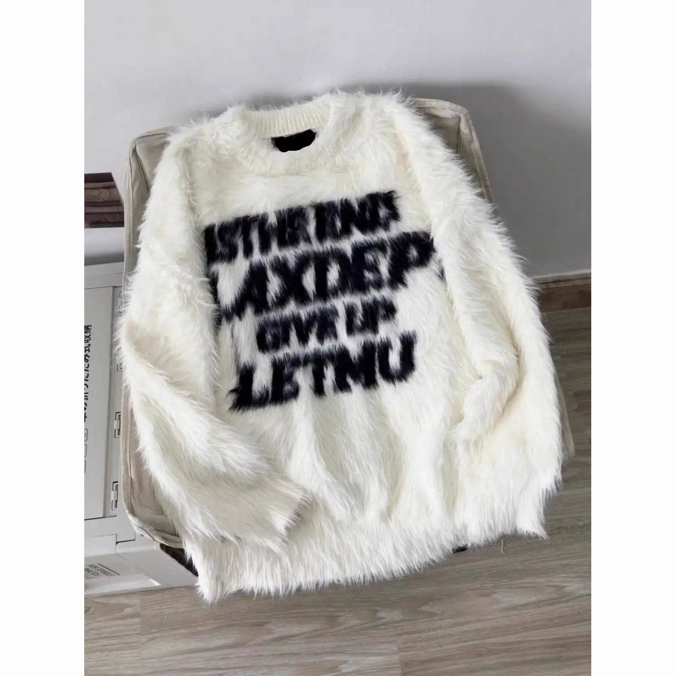 

Couples Sweater Autumn Winter Loose Men's Faux Fur Knitwear Vintage American Sle Letter Pattern Soft Stretchy ex Top