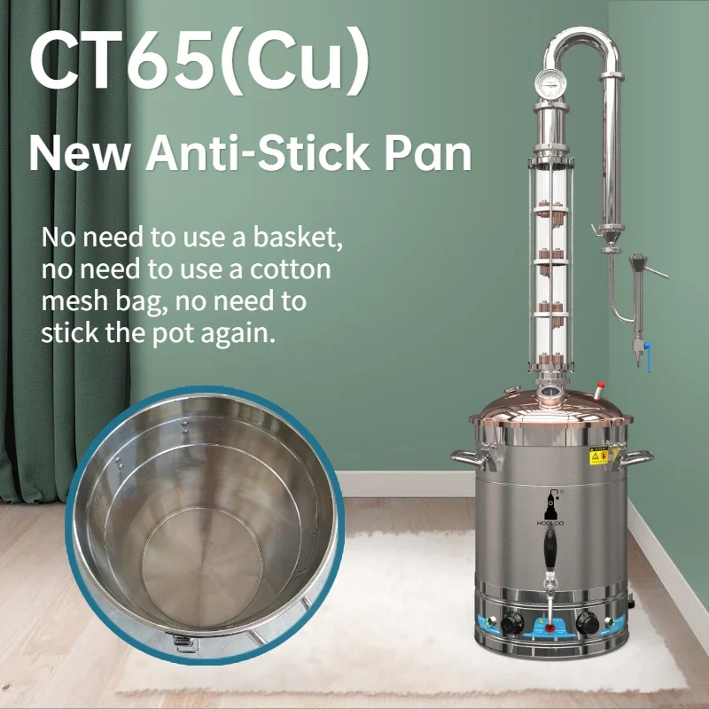 HOOLOO CT65Cu جهاز تقطير منزلي عمود كريستالي غطاء نحاسي كحول لا يزال جهاز ضوء القمر الروم ويسكي براندي تخمير