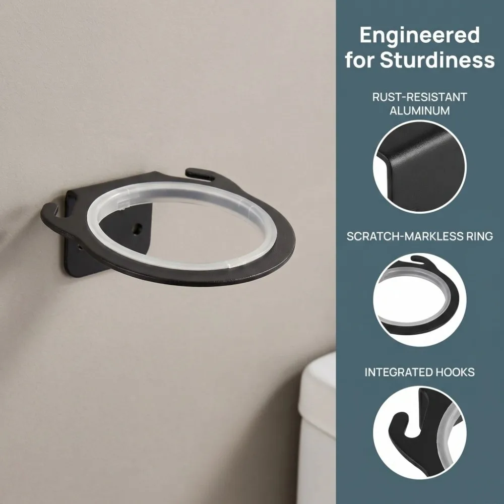 Space Aluminum Hair Dryer Holder Wall Mounted Black Hair Dryer Rack Most Compatible Easy to Install Hair Dryer Hanger