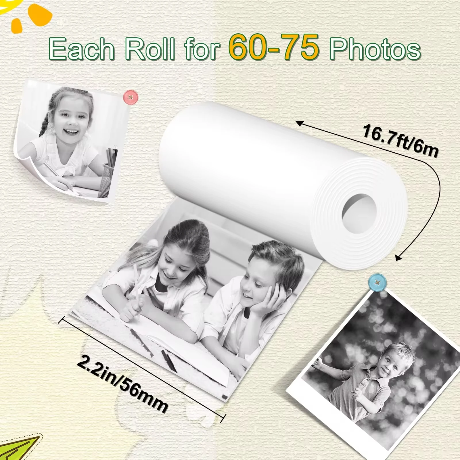 6 rolek papieru do aparatów fotograficznych z natychmiastowym nadrukiem Zestaw do aparatów termicznych dla dzieci Pasuje do aparatów fotograficznych Rolka papieru bez BPA 57 x 30 mm