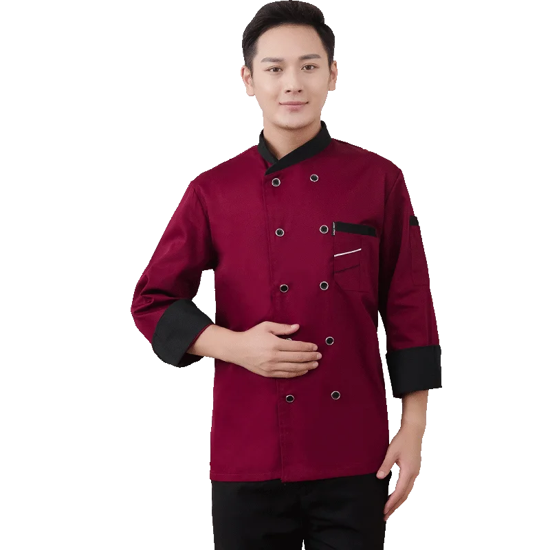 Custom Logo Men Chef Jacket Tunic Workwear Kitchen Coat Autumn Catering Uniforms With Hat For Restaurant Cooks