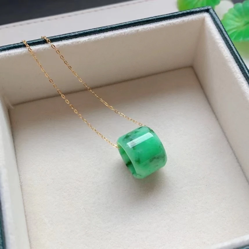 

Natural Jade A Green Gemstone Pendant Necklace 12-16.4-2.2mm Jade A Round Donut Women Men Barrel Stone Jade A Necklace AAAAA