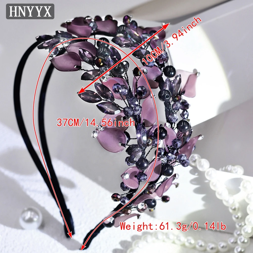 HNYYX Purple Rhinestone Headband Crystal Beaded Hair Accessories Luxury Vintage Hairpiece Party Headwear Wedding Hair Tiara A143