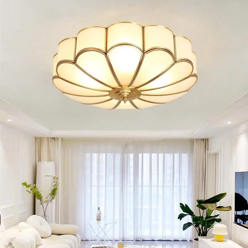 European Modern Brass Ceiling Light Bedroom Living Study Dining Round Warm Minimalist LED Home Decor