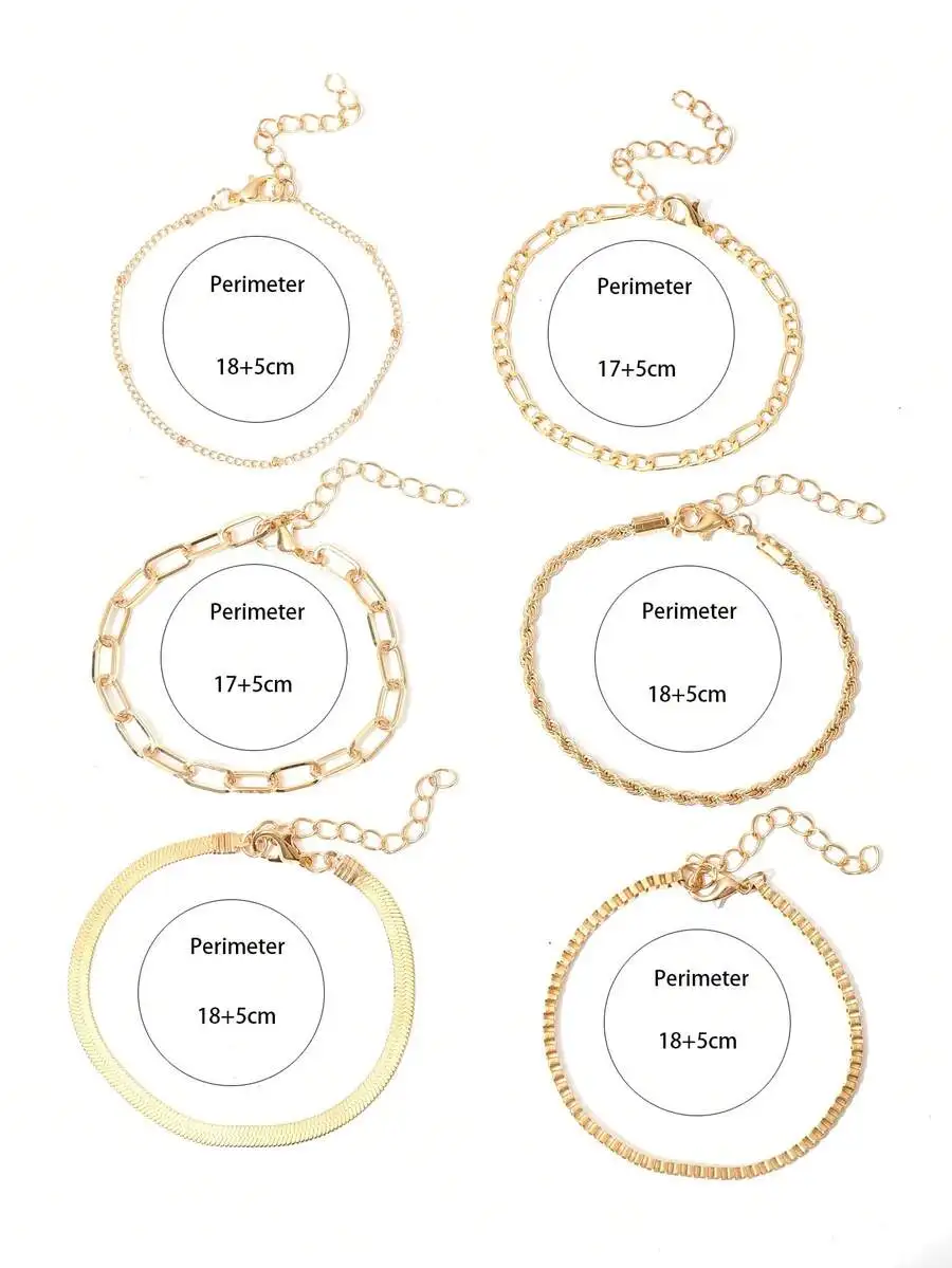 

6pcs Punk Minimalist Chain Bracelet Set For Women Fashion Everyday Wear