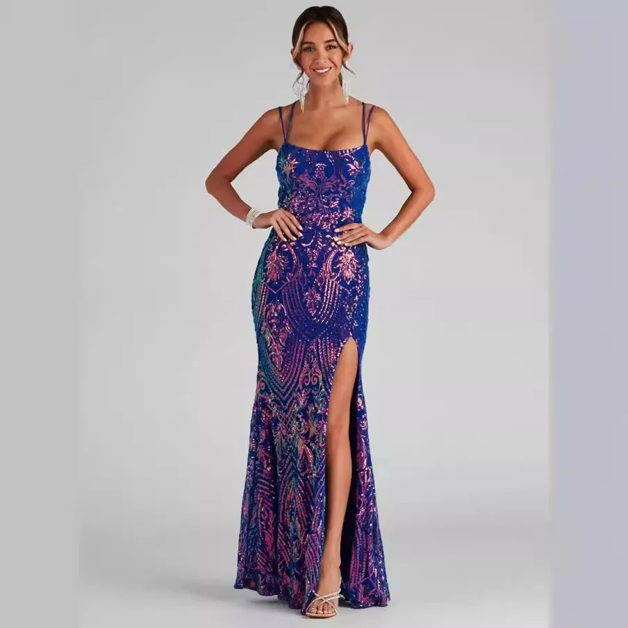 

Women's Sexy Sequined Floor-length Evening Dress Elegant Slit Banquet Party Dress Female Classmate Reunion Show Fashion Week