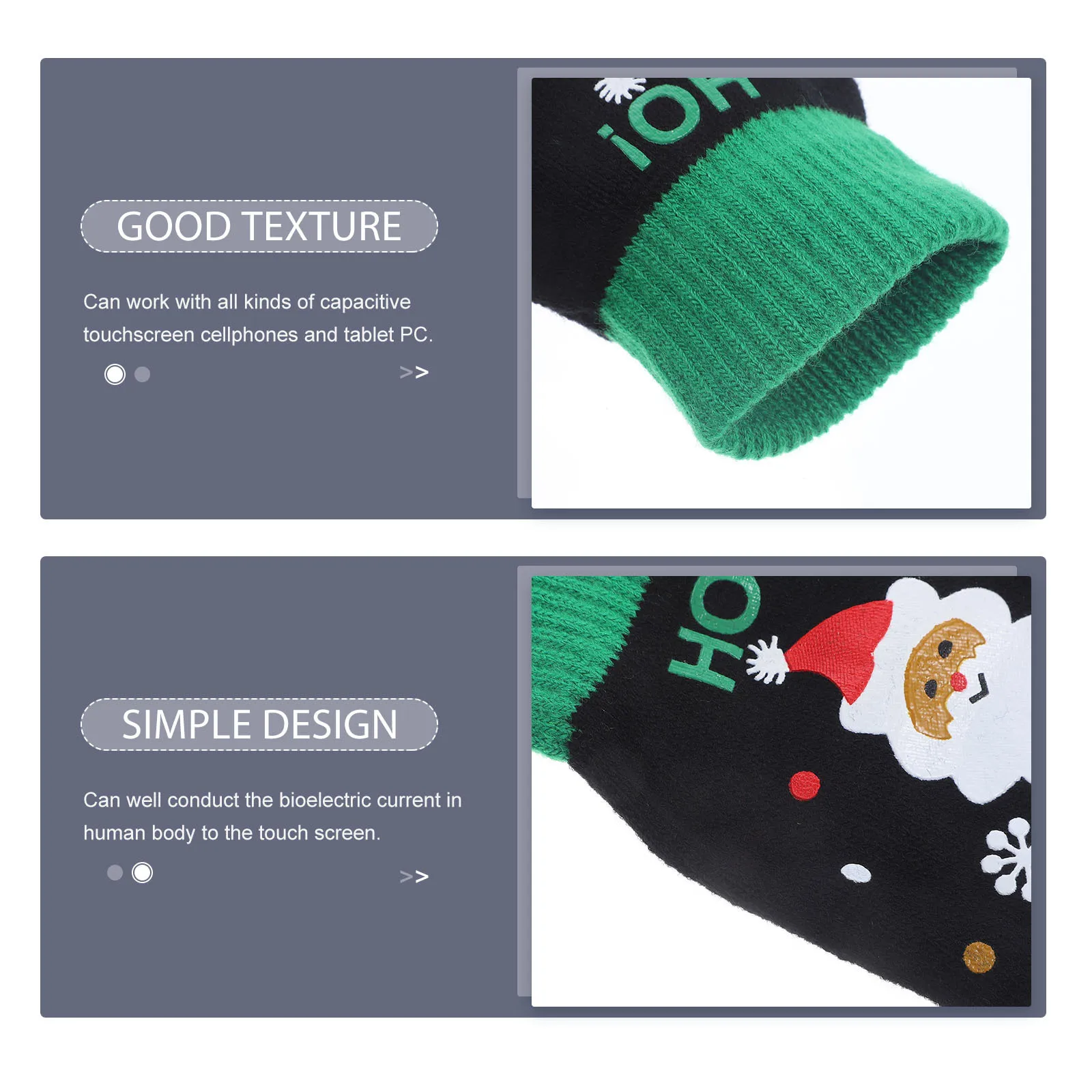 

1Pair Touch Screen Gloves Knitted Warm Women'S Black Thick Printed Pattern Fingertips Conductive Compatible Capacitive Devices