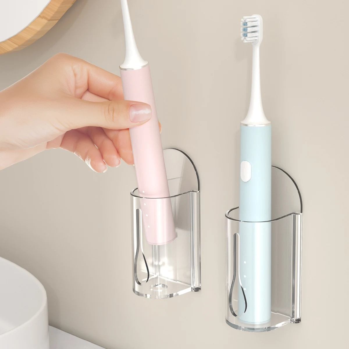 Electric Toothbrush Holders Compatible with Oral-B Colgate Philips Adhesive Punch-free Wall Mounted Clear Bracket for Bathroom