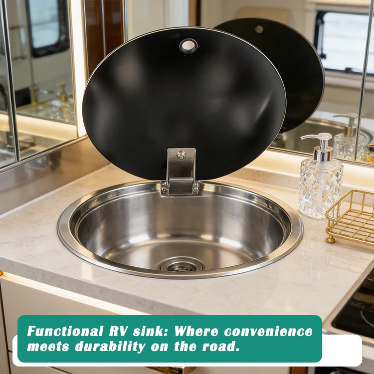 

Round SS304 Stainless Steel RV Kitchen Sink Premium Quality Drop-in with Drainer for Motorhome Camper