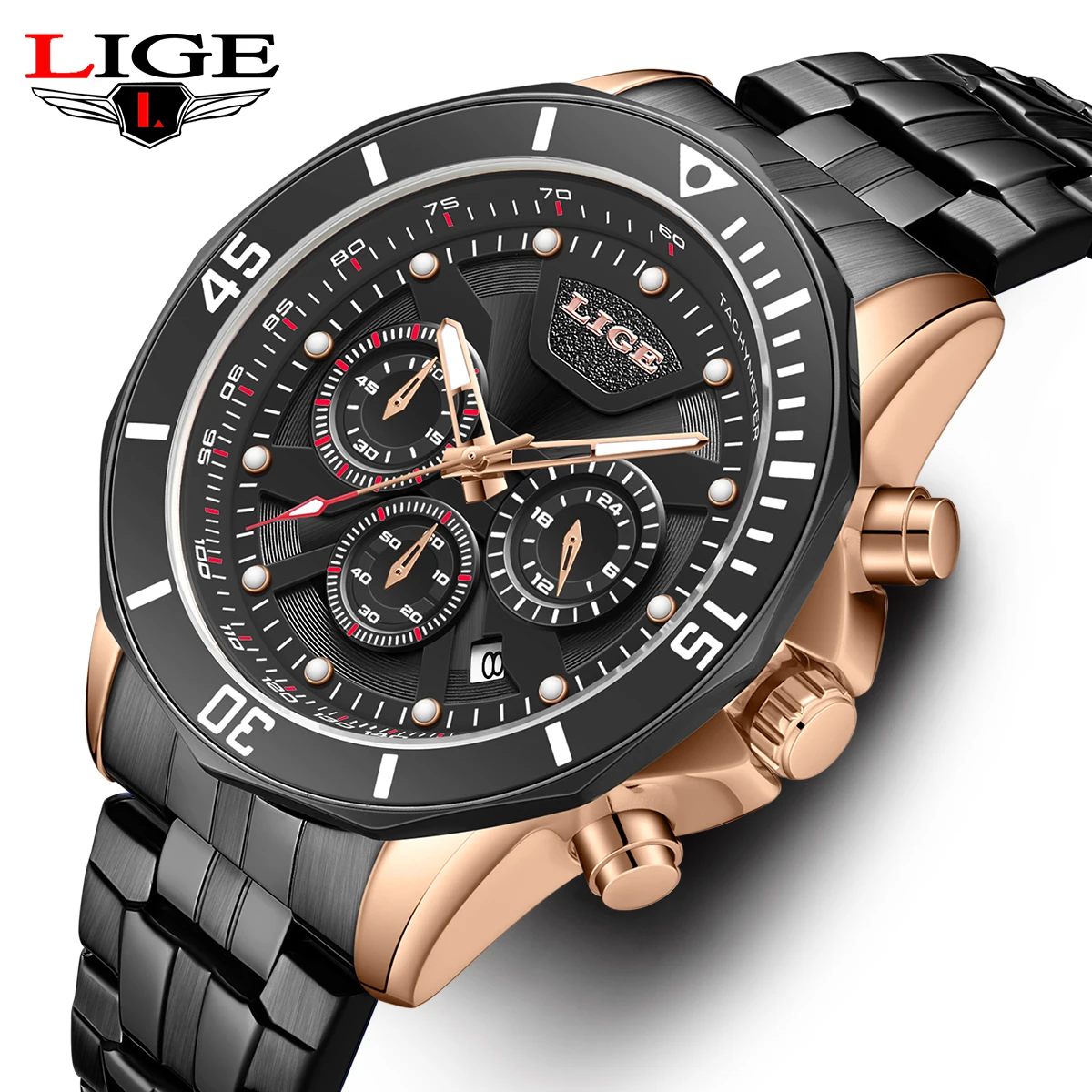 

2024 NEW LIGE Luxury Men Quartz Watches Stainless Steel Top Brand Chronograph Wristwatches Business Lume Male Clock Reloj Hombre