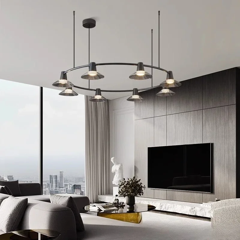 All copper living room light, simple modern chandelier, high-end bright luxury atmosphere