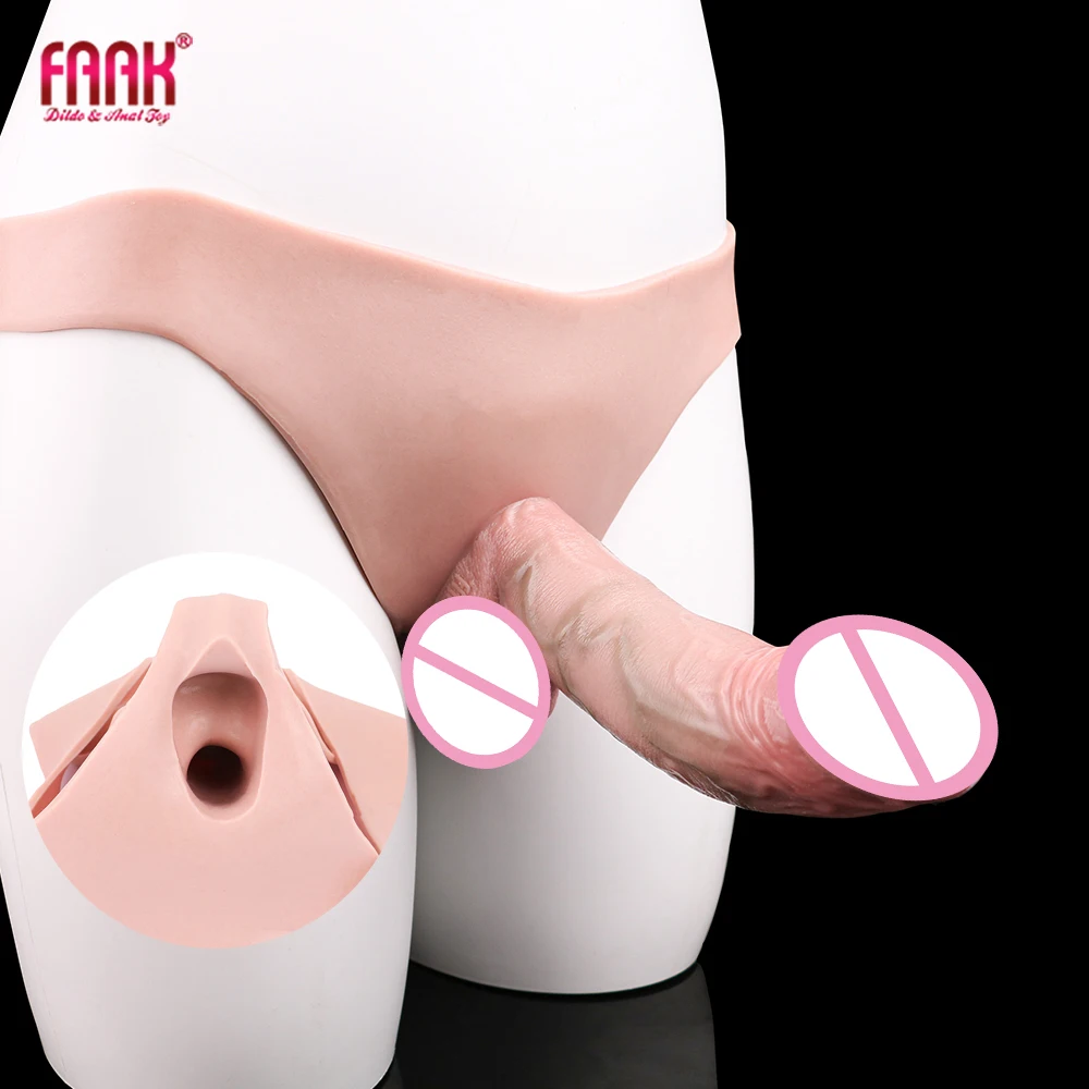 FAAK สายคล้องคอ Dildo ซิลิโคนสวมใส่ Dildos กางเกงผู้ใหญ่ของเล่นสมจริง Hollow อวัยวะเพศชาย Ultra Elastic Harness กางเกง