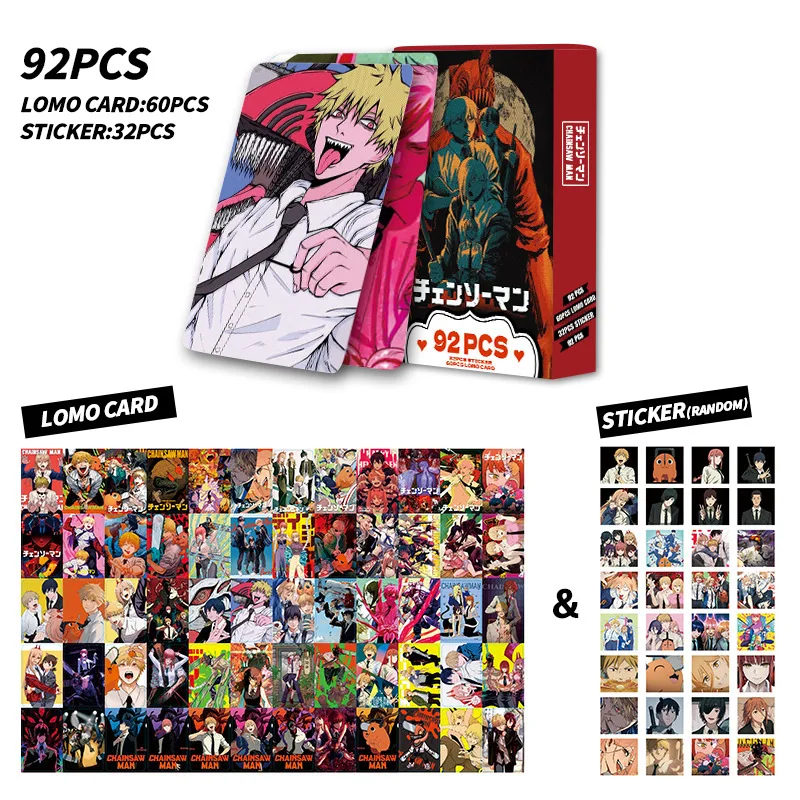 92PCS NEWAnime Chainsaw Man Photocard Lomo Card Stickers Photo Cards For Fans Collection cartoline giocattoli per bambini regalo