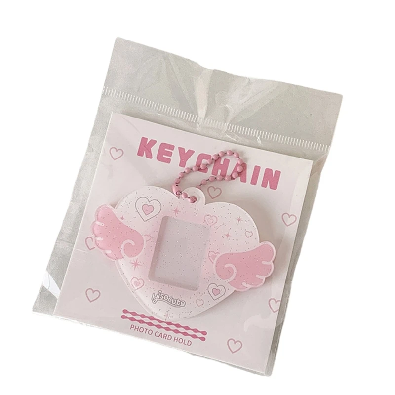 

Portable 1 Inch Photo Holders Photocard Holders with Keychain Heart Wing Hard Card Folder for Students Office Workers