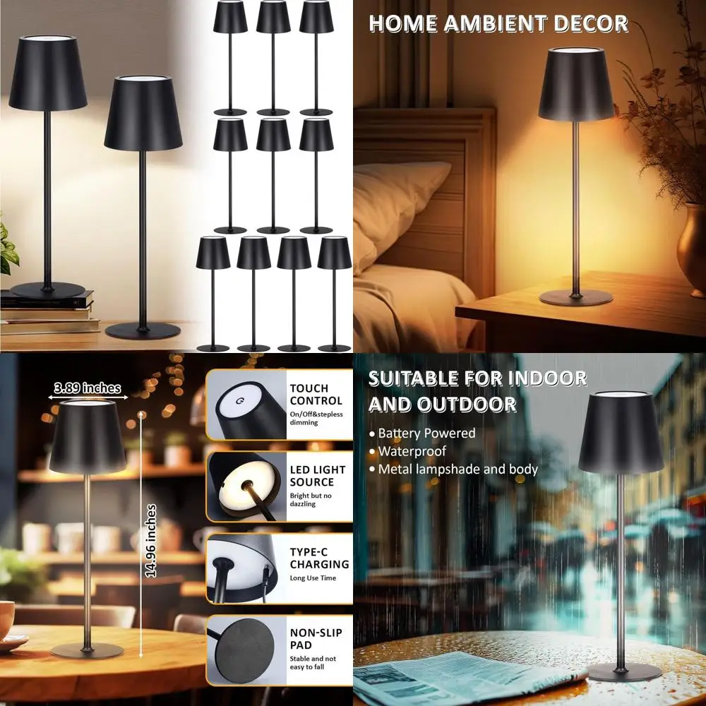 

Portable LED Desk Lamp with Rechargeable 3000mAh Battery, 3-Color Dimming, Touch Control, Waterproof for Indoor and Outdoor Use