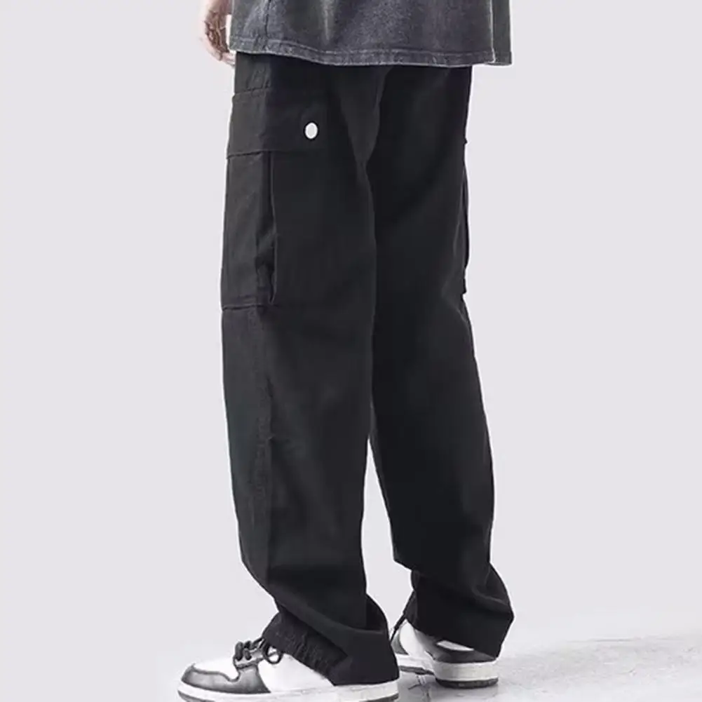 Men Cargo Trousers Cargo Trousers Retro Wide Leg Cargo Pants with Multi Pockets for Men Breathable Streetwear Trousers Solid