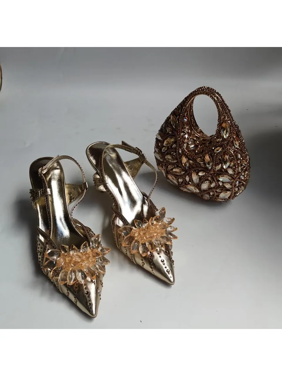 Full Diamond Pointed Baotou High Heels Sandals Crystal Rhinestones Wedding Dinner High Heels Shoes and purses view 6