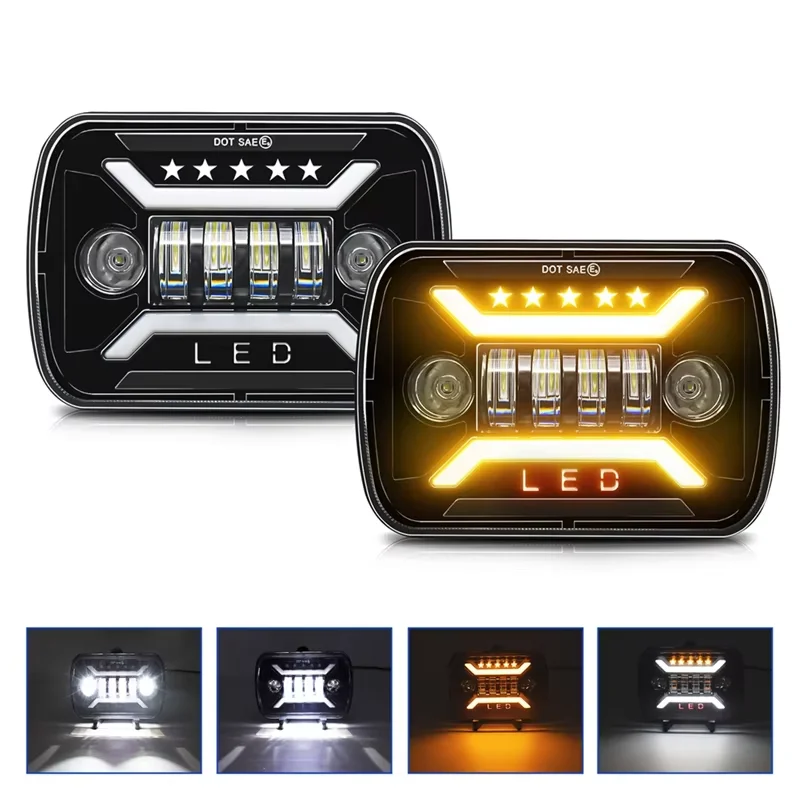 5x7 7x6 LED Rectangular Headlight H6054 Hi/Lo Beam DRL Turn Signal Lamp For Jeep Cherokee XJ Wrangler YJ