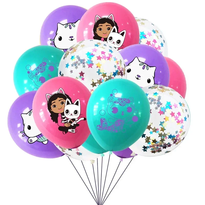 10/15pcs 12 Inch Gabby Dollhouse Cat Latex Sequin Balloon Set Baby Shower Party Balloon Decoration Girl Birthday Party Supplies