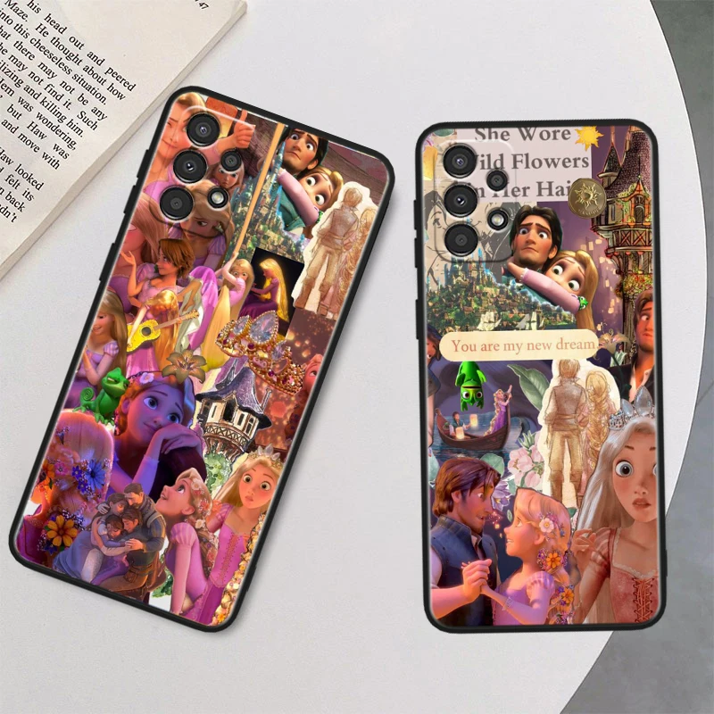 Disney Beautiful Tangled Black Phone Case For Samsung A 01 02 03 04 05 10 11 12 13 14 20 21 22 23 25 30 S E Core Soft Cover Capa