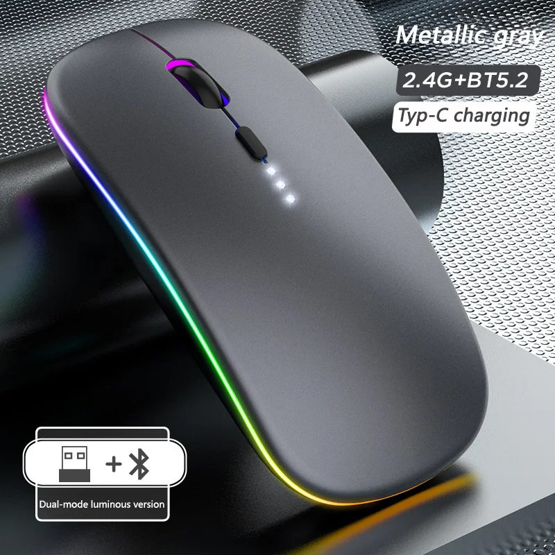 Ratón inalámbrico recargable silencioso retroiluminado con LED ratones PC portátil ordenador Mous 2,4 Ghz receptor Bluetooth modo Dual ratones ópticos