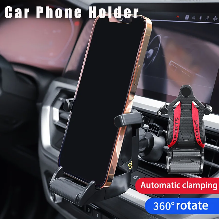Car Phone Holder Carbon Fiber Pattern Racing Seat Style Auto Air Vent GPS Mount Compatible Storage Bracket with Most Smartphone