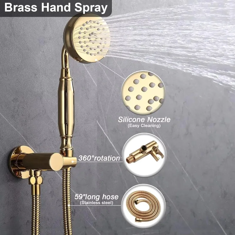 Brass Shower Lamp Set with Hand Sprayer Bath Spray Wall Mounted 8 Shower Faucet Set view 6
