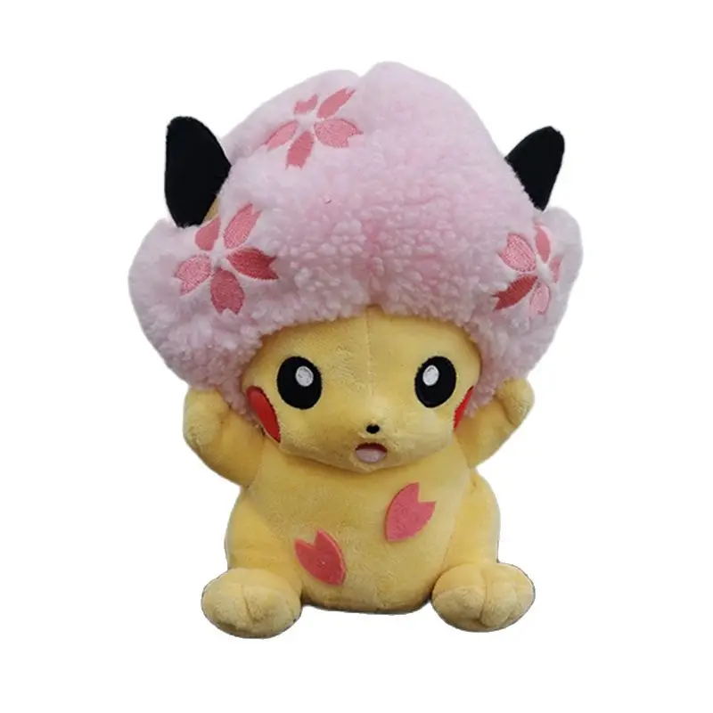 New Pikachu Sakura Cute Pokemon Plush Toys Sitting Doll Animation Soft Pillow Around Children Gifts