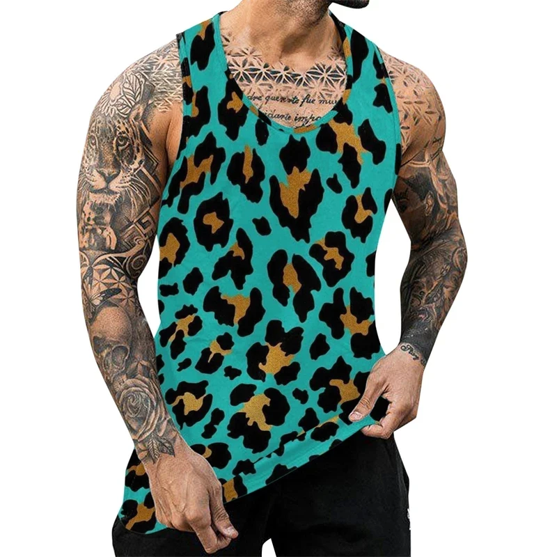 Fashion Summer Men Tank Tops Ethnic Style Sleeveless T Shirts Casual Harajuku Beach Leopard Print Tops 3D Oversized Gym Clothing