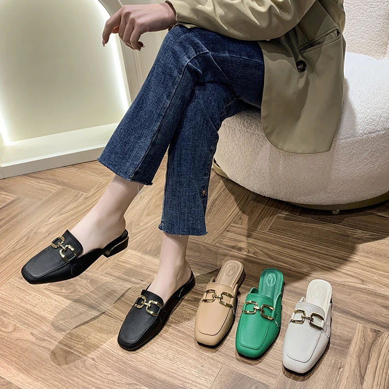 2025 Spring Summer Women Mules Shoes Brand Slippers Fashion Round Toe Bowknot Baotou Straw Plaited Article Fisherman Slippers