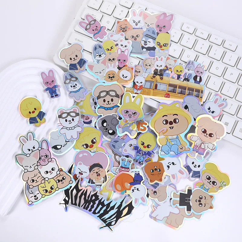 50pcs Set Stray Kids Skzoo Laser Cartoon Sticker Scrapbook Portable Cartoon Notebook Graffiti Balloons Decorative Girl Gift
