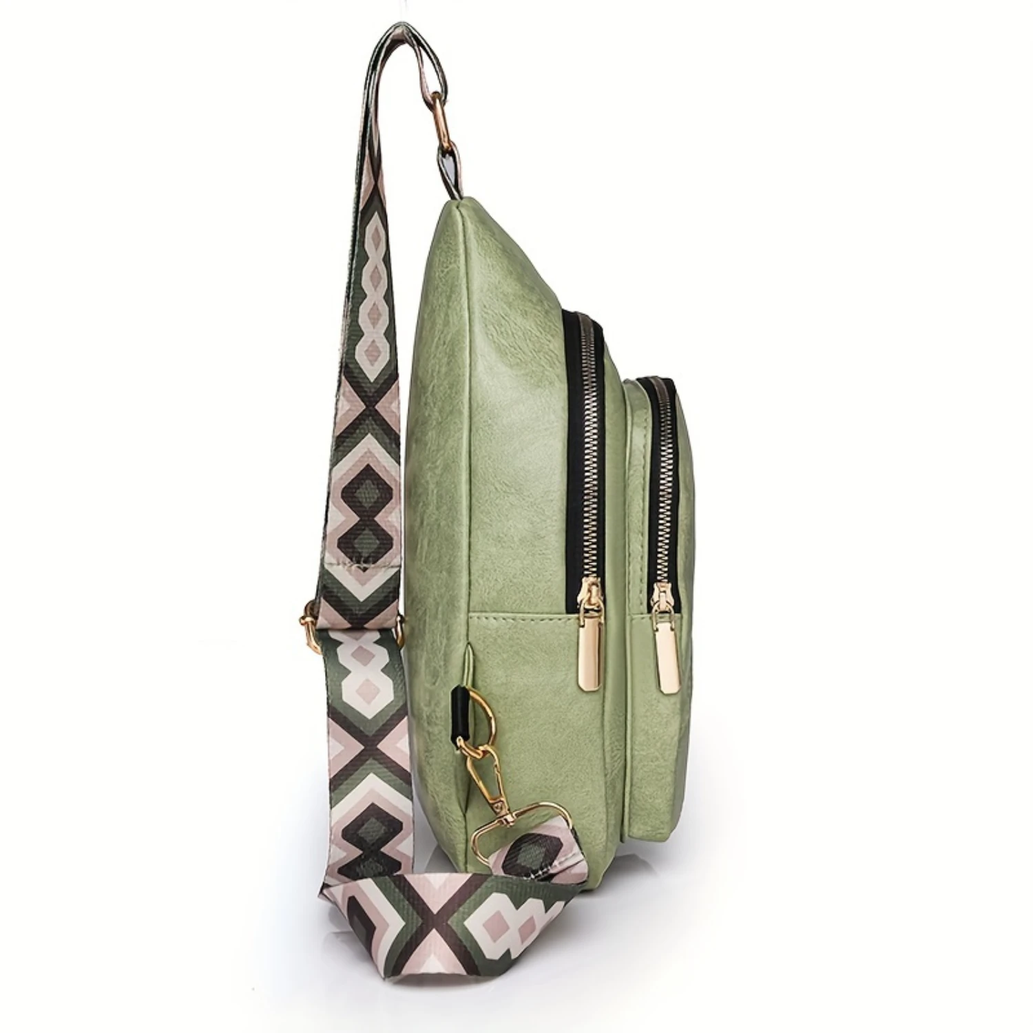 PU Leather Sling Backpack, Multi Pockets Crossbody Bag, Chest Bag Fanny Pack With Geometric Wide Strap