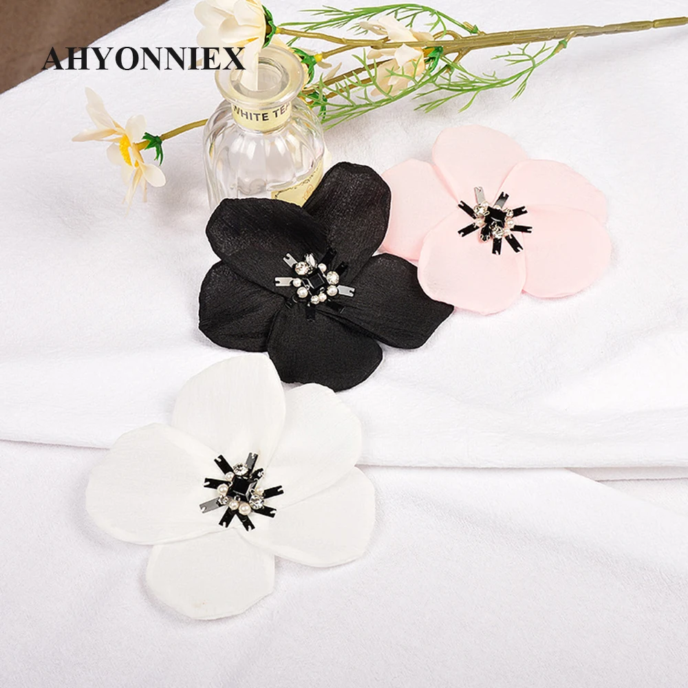 2 Pieces/Lot 10CM Flower with Beads Patch Brooch Pin Clothes Bags Badge Pins Metal Brooches for Shoes Badges Applique for DIY