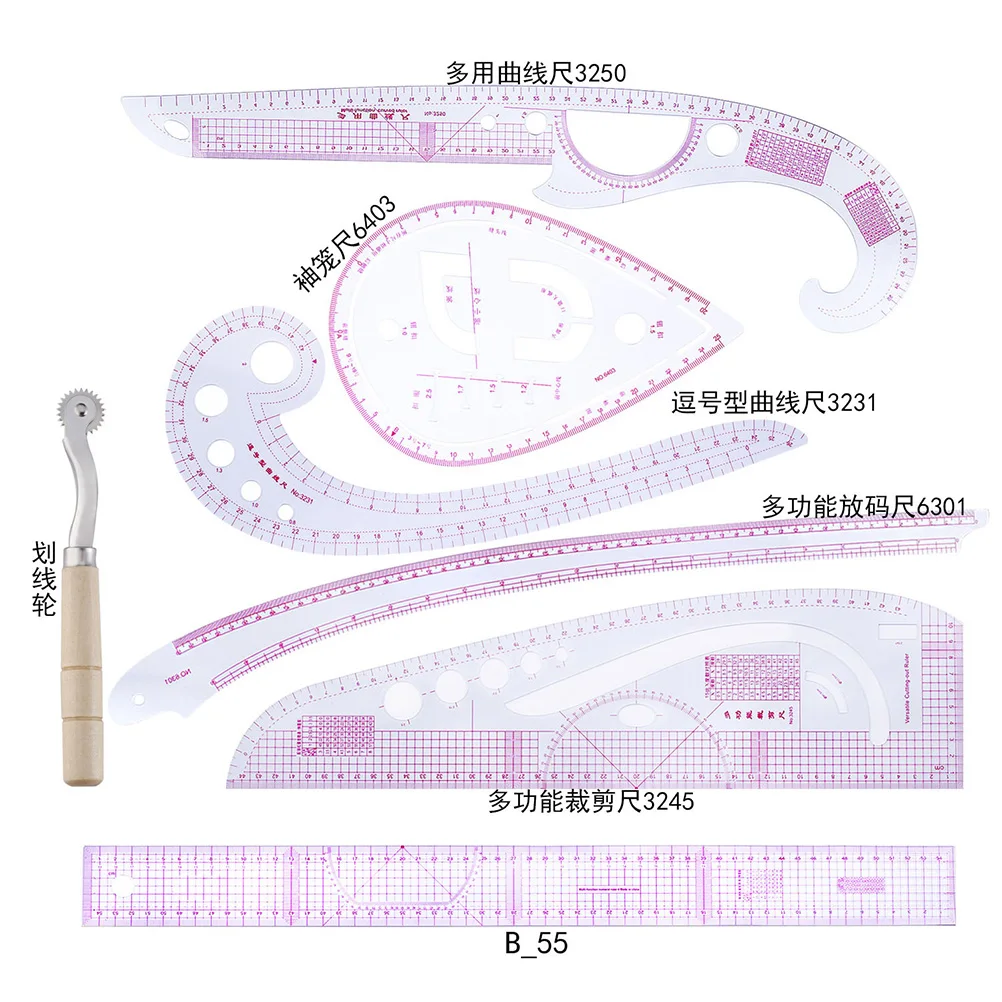 

7 Pieces Multi Function Rulers Clear Durable High Accuracy Flexible Clothing Curve Cuffs Button Hole Collar Pocket Drawing Tools