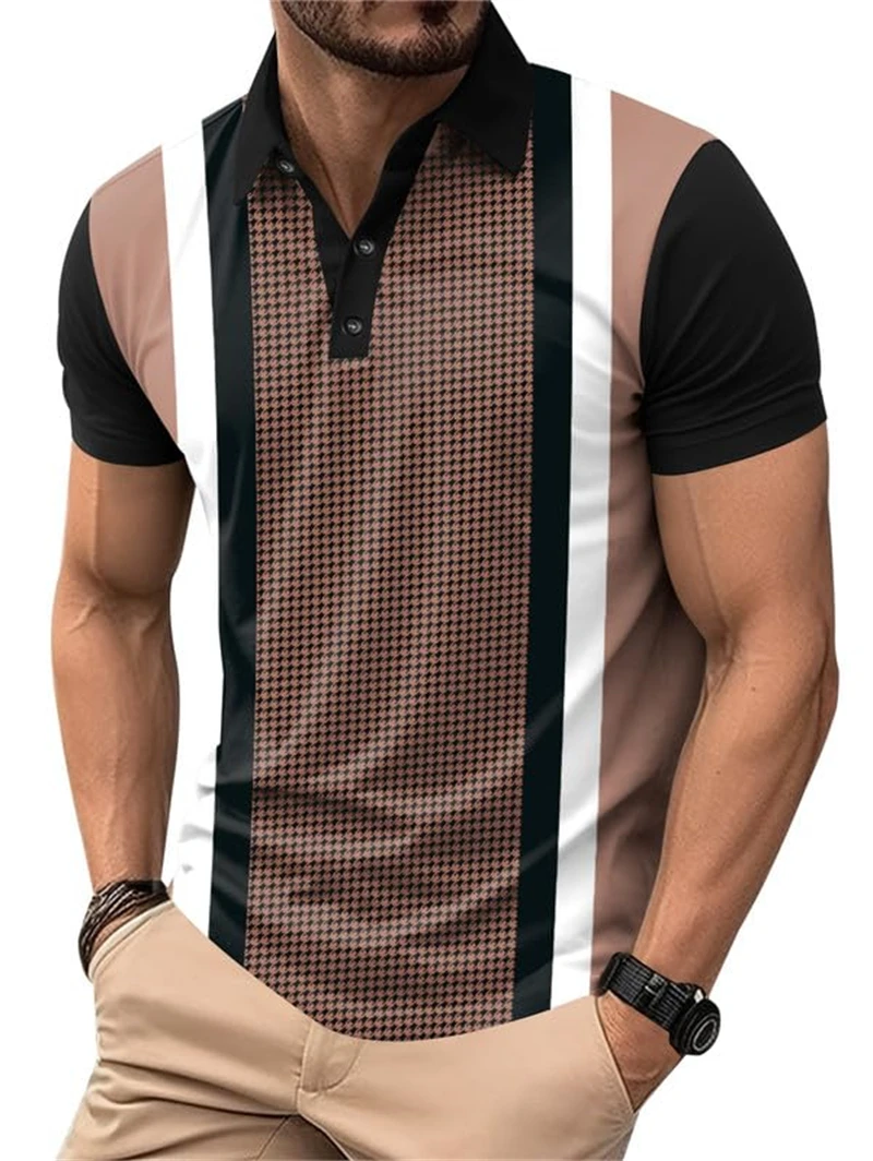 3D Print Men's Short Sleeve Polo Shirts Business Formal Office Men's Summer Luxury Style Lapel Men Clothes Polyester Men Shirt