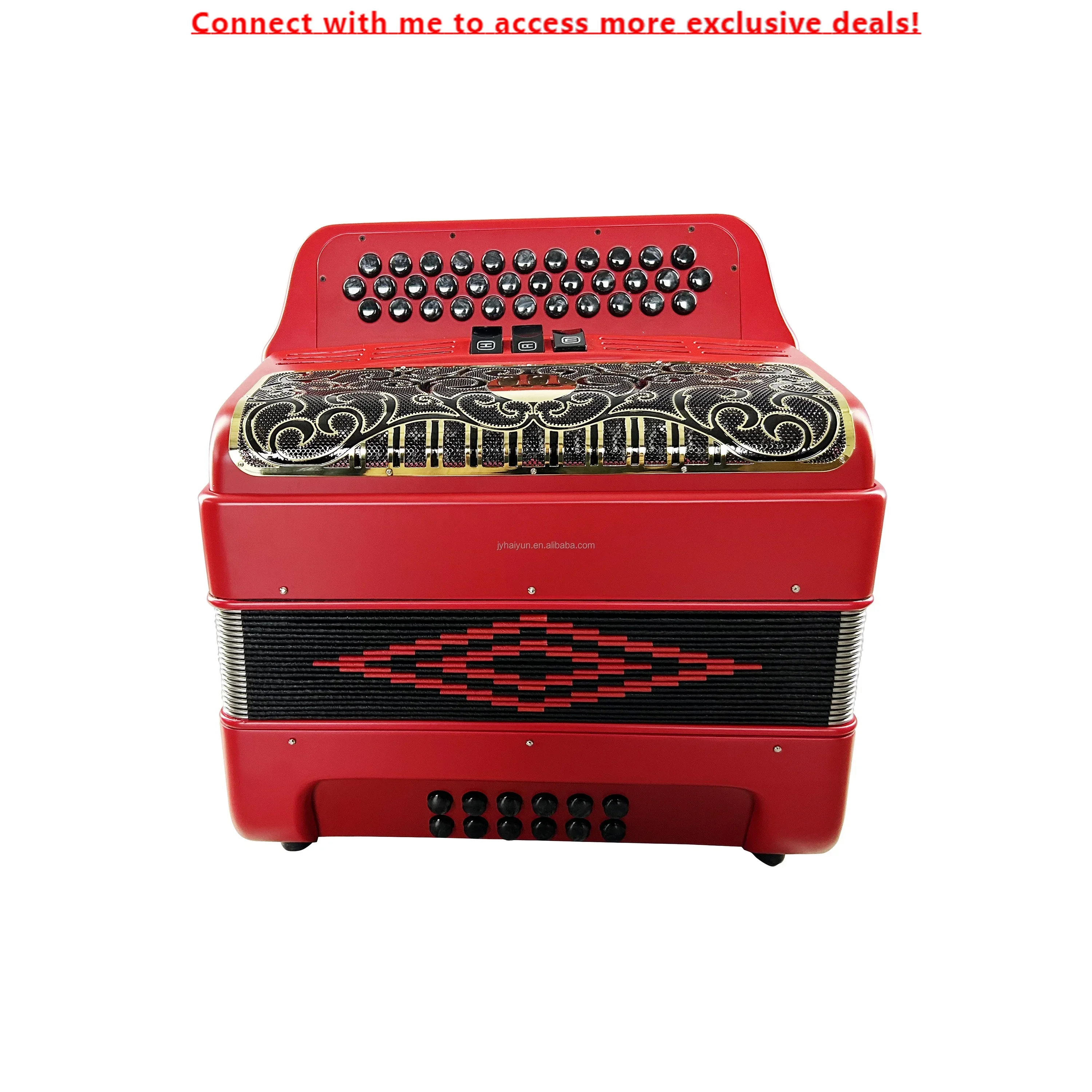 

SEASOUND Professional 34-Button 12-Bass 3-Register Red Accordion Black Gold Grill Black Button JB3412C Acordeon Instrument