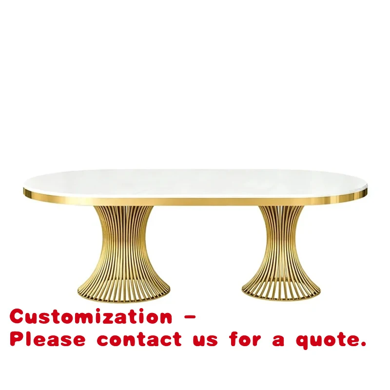 

custom.Newest Design Golden Hotel Table Banquet and Event Luxury Stainless Steel Wedding Oval Tables