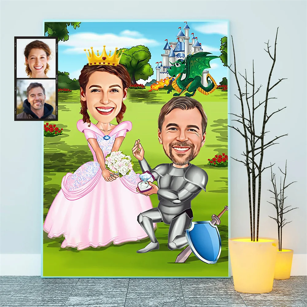 Custom Portrait Personalized Couple Caricature Posters and Prints Wall Art Painting for Forever Lovers Wedding Room Home Decor