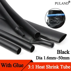 1~10m Black Heat Shrink Tube 3:1 Shrinkage With Glue Polyolefin Dual Wall Adhensive Tubing Sleeve Wire Cable Protector