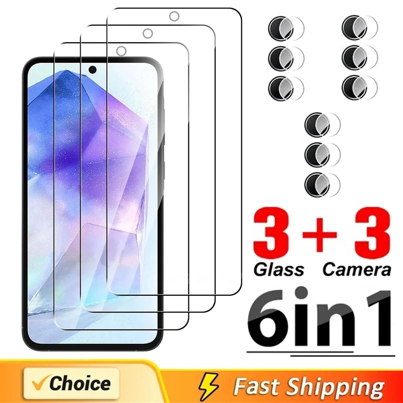 

6-in-1 Tempered Glass For Samsung A55 A15 A35 A54 A34 A13 A14 A25 A53 A52 A12 A33 A23 A32 A73 M12 M31S M51 M52 Camera Lens Film