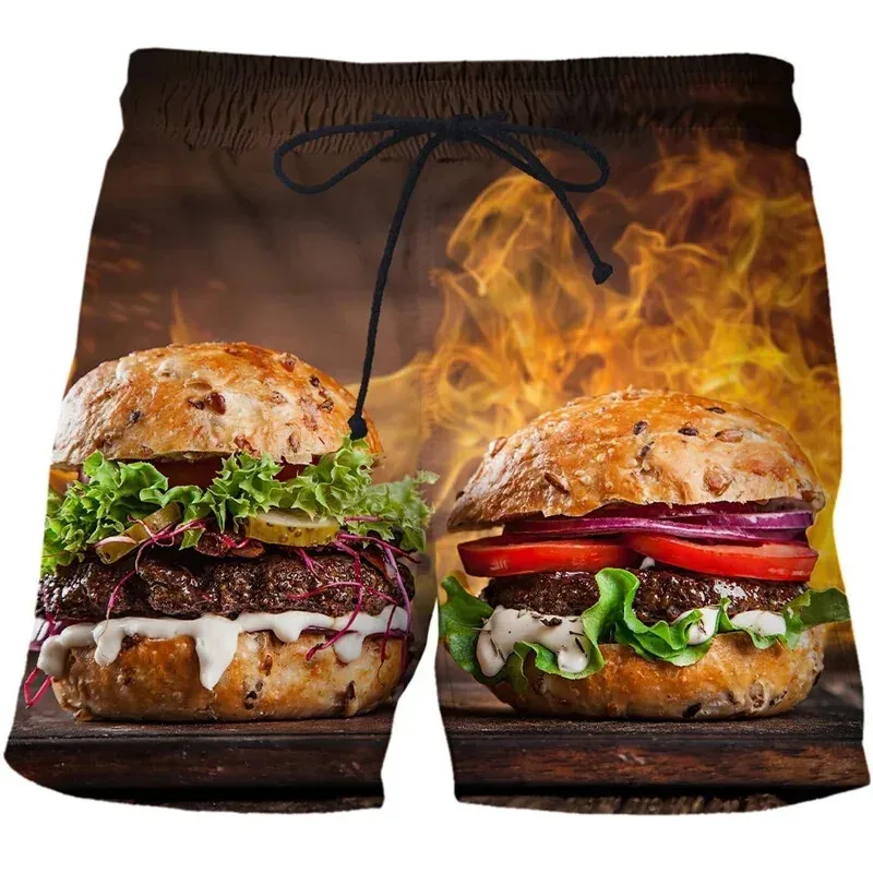 Summer Fashion Fun Burger Pattern Shorts Pants Casual Men\'s 3D Printed Beach Summer Surfing Swimmers Men\'s Outdoor Shorts