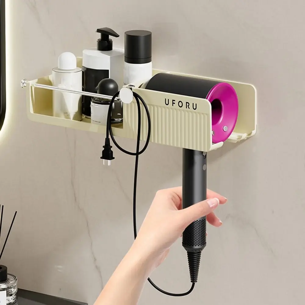 

Wall-mounted Hair Dryer Holder Large Capacity Space Saving Hair Dryer Storage Rack Self Adhesive Plastic Blower Holder for Home
