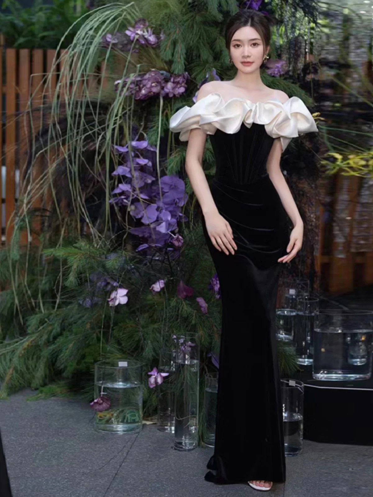 

Bla Velvet One oulder Gown Slimming Fi Tail Evening Dr Host Dr for Annual Conference Birthday Par Performance