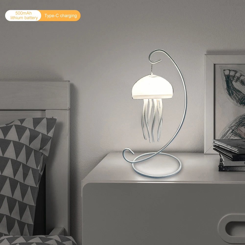 Jellyfish Night Light Dynamic Rotation Atmosphere Light Voice Control Table Lamp Bedside Lamp for Home Decor