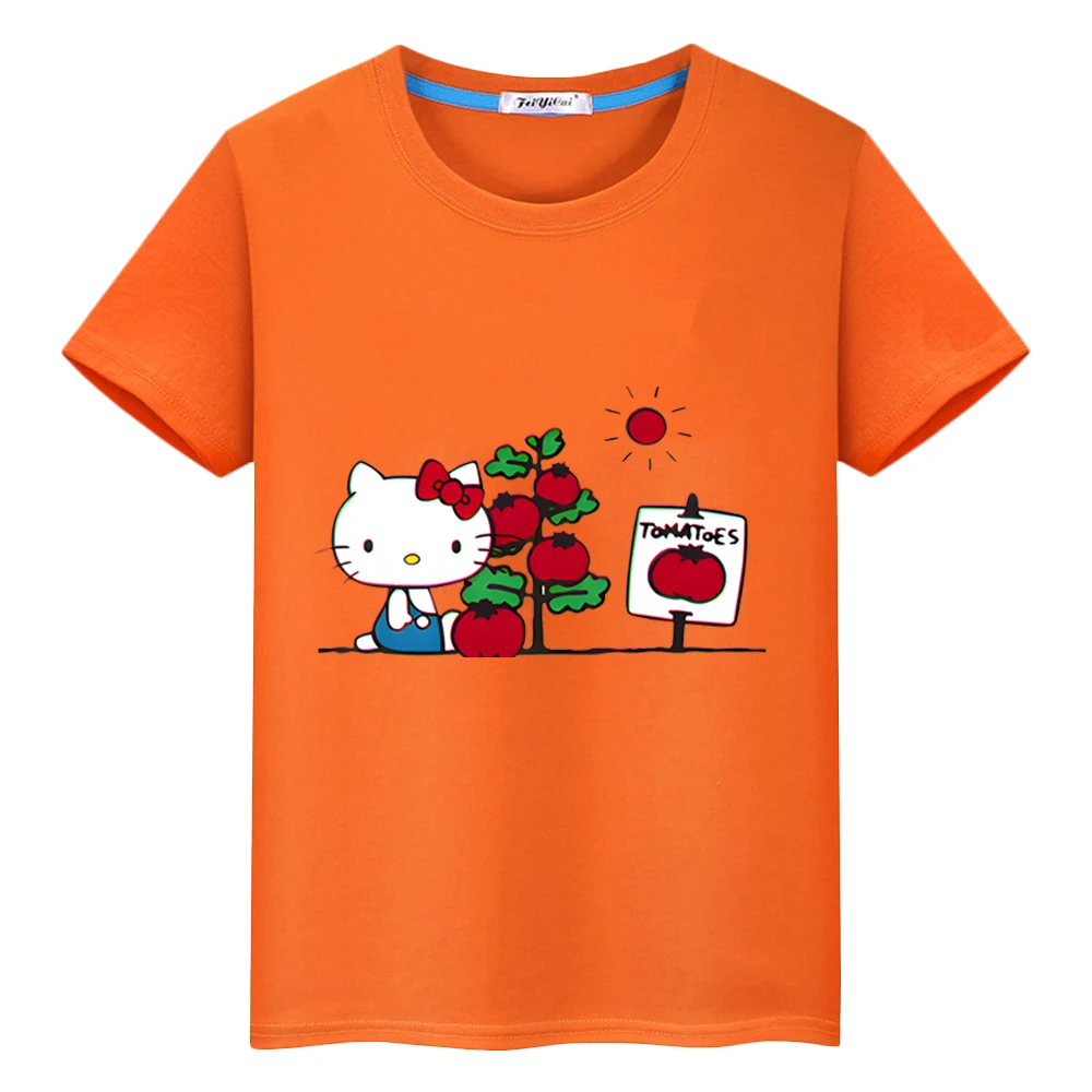 

hello kitty clothes Summer Print 100%Cotton T-shirt Anime Tees Cute Tops Cartoon Short y2k one piece kids gift boys girl clothes