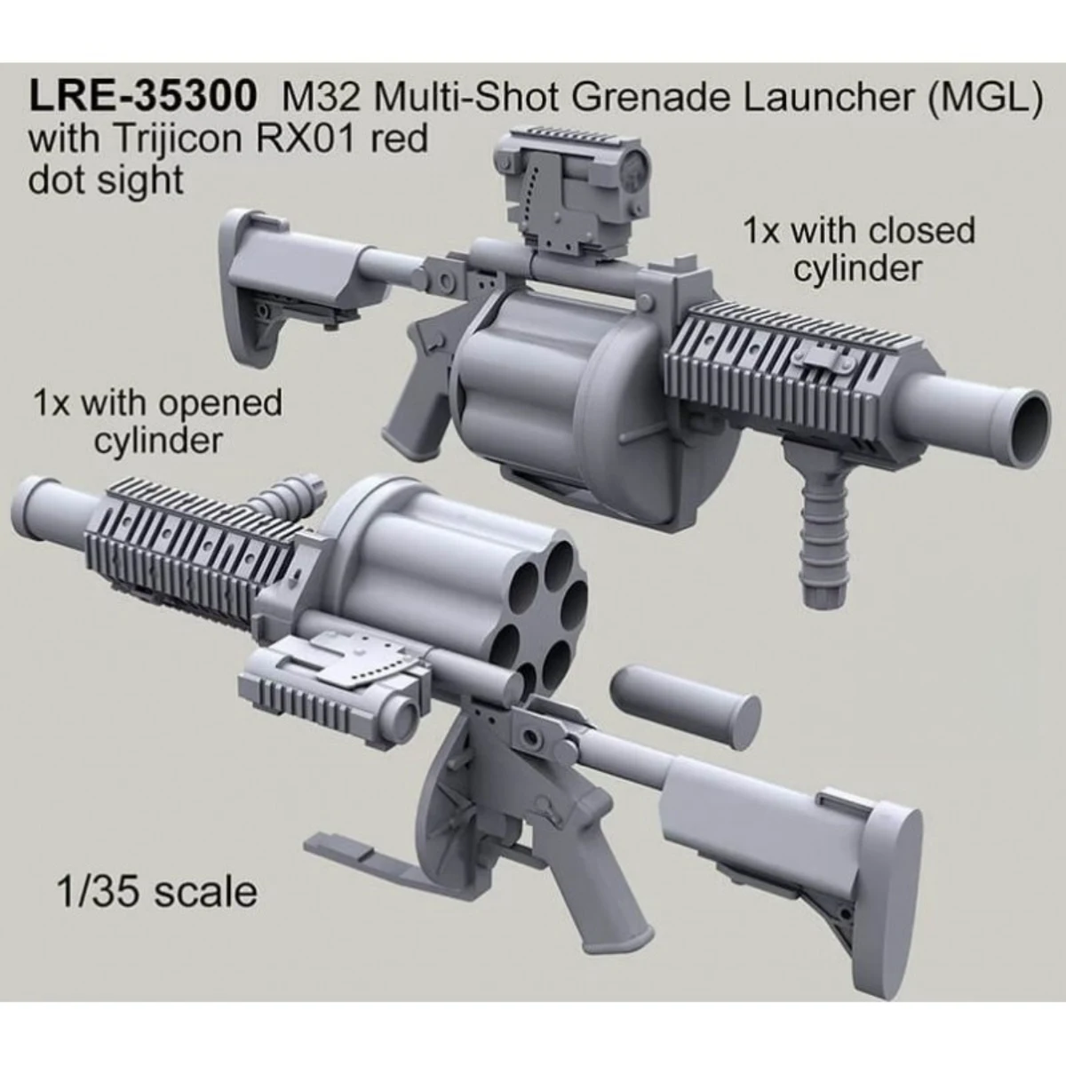 1/35 scale doll resin model kit - M32 multiple grenade launcher (2 models, 6 pieces in total) - unassembled and uncolored - 1300