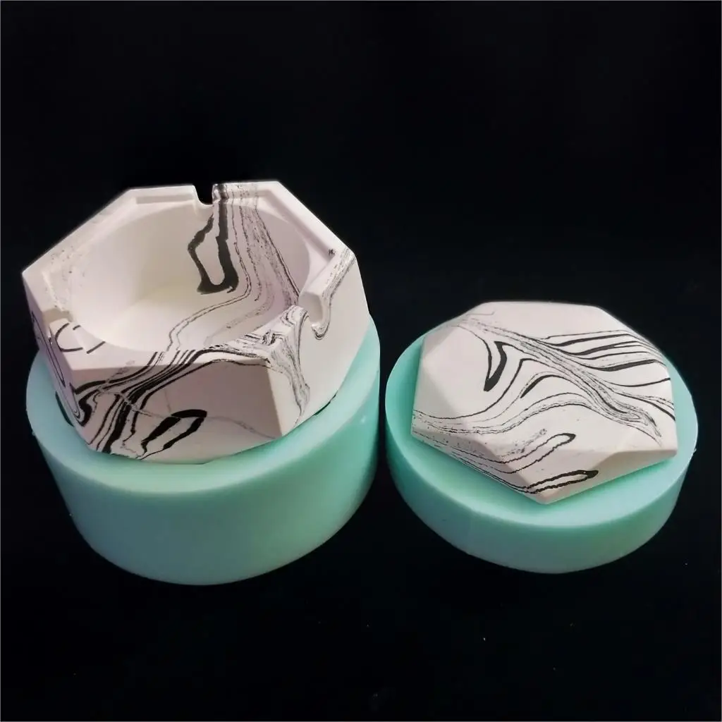 2pcs/Set Ins marble Ashtray silicone Concrete mould geometric design diy Cement with lid Storage box mold home decoration